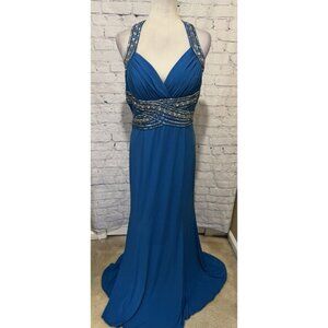 Vintage Niki Livas Women Formal Gown Size 12 Maxi Open Blue Evening Dress